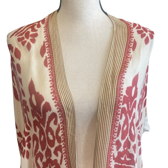 NWT Janice Apparel Red Rust Cream Boho Hippie Patterned Summer Cover up Kimono - Picture 7 of 12